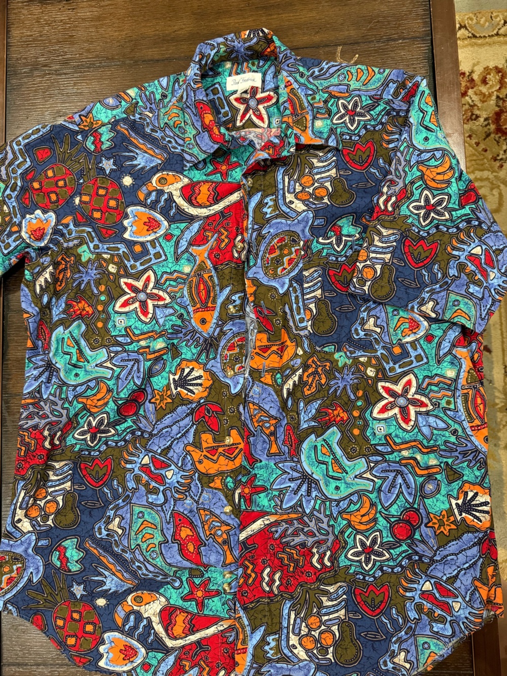 Paul Fredrick Multicolor Abstract Floral & Fish Print Button-Down Shirt
